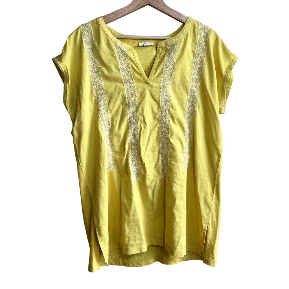 J.Jill bright yellow embroidered boho blouse women's M cotton top casual summer